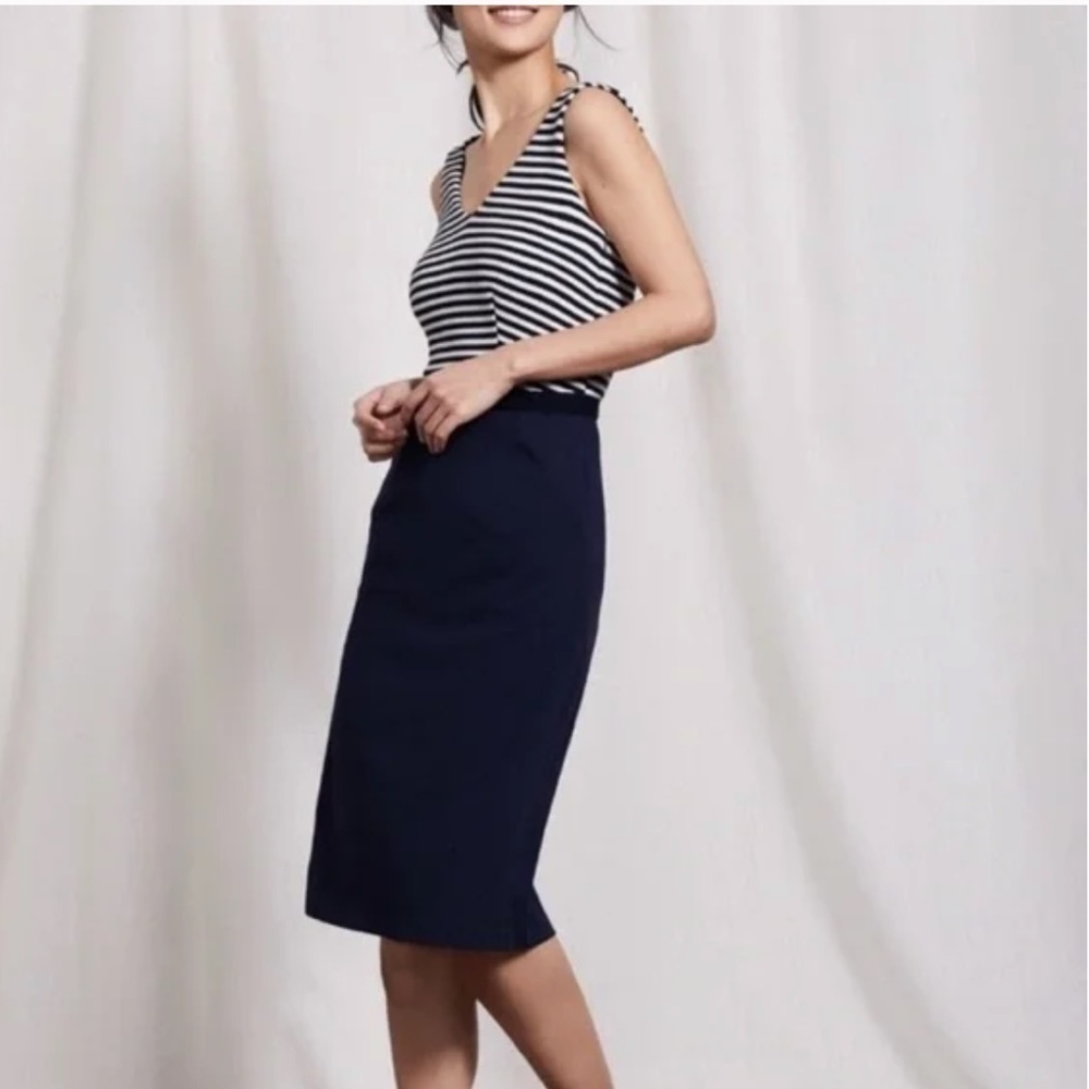 Boden Belle Ponte Navy Stripe Dress, size 8R.